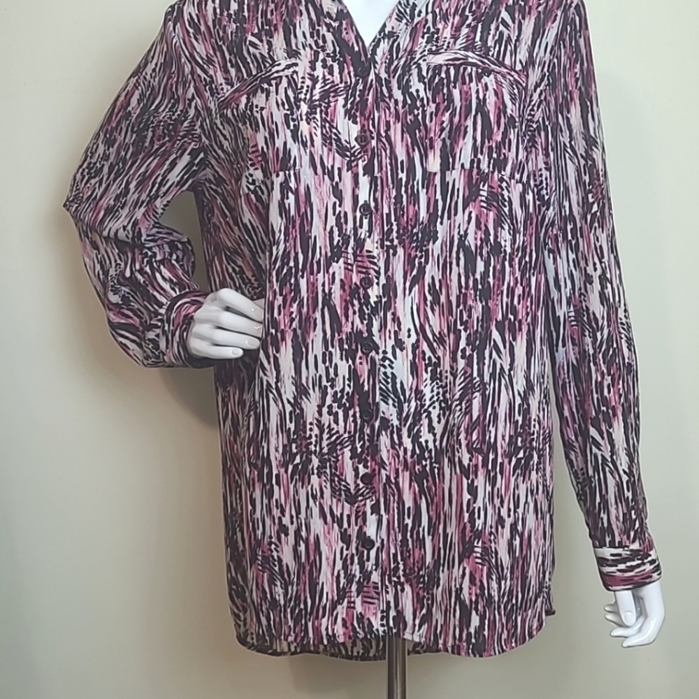 Christopher & Banks Petite Multi Color Long Sleeve Button Down Blouse Size XL